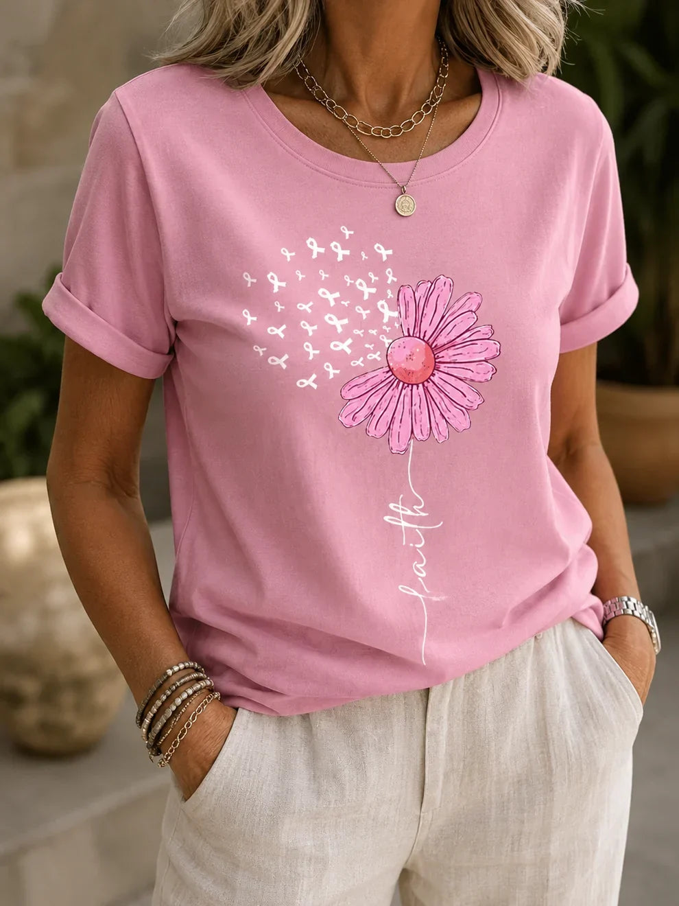 Casual Pink Faith Awareness Tshirt