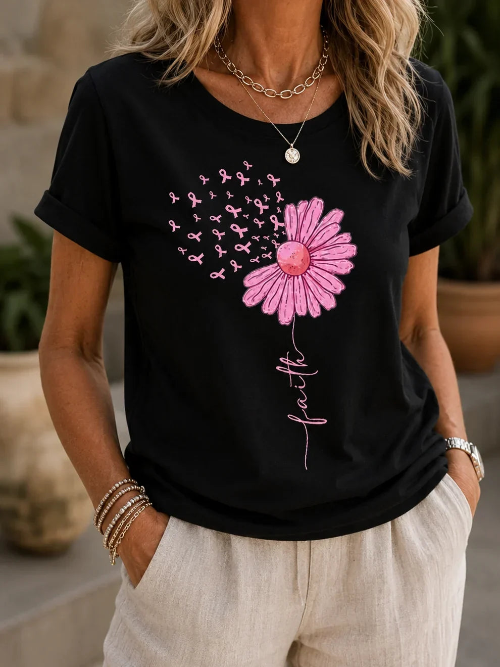 Casual Pink Faith Awareness Tshirt