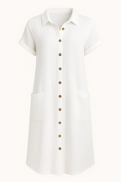 MÉLANIE | Button-Front Dress with Stomach-Flattering Cut