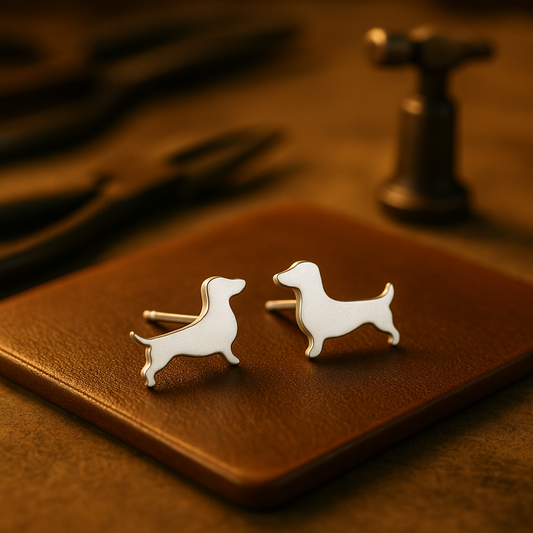 Button Earrings with Dachshund