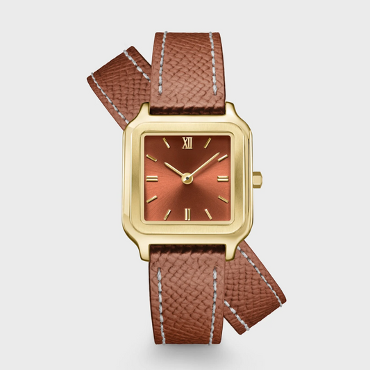 Gracieuse Petite Watch Double Leather, Nutshell, Gold Colour