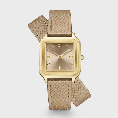 Gracieuse Petite Watch Double Leather, Rugby Tan, Gold Colour