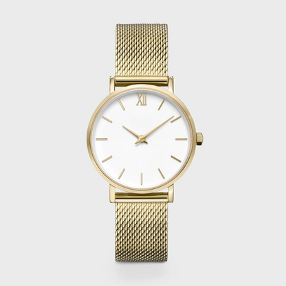 Minuit Watch Mesh, White, Gold Colour