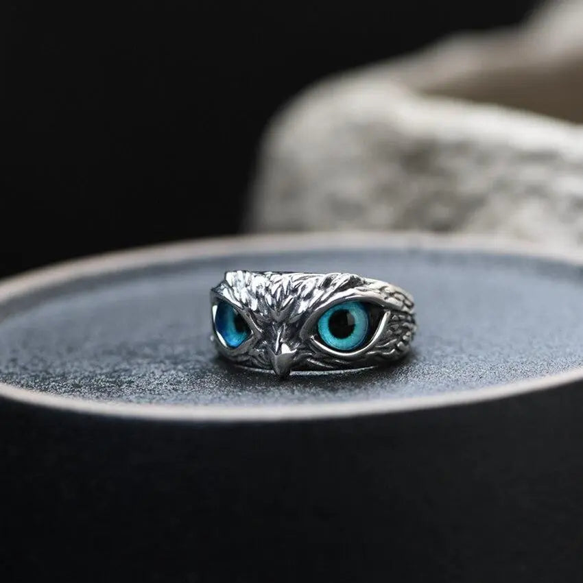 Silver and Opal Adjustable Owl Ring for Good Luck