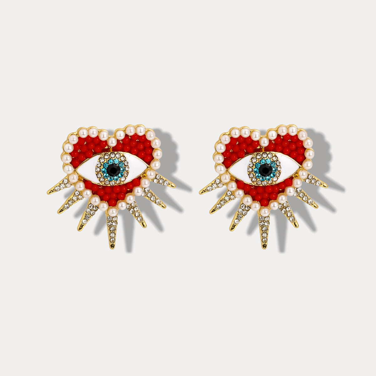 Diamond Sun Heart Evil Eye Earrings