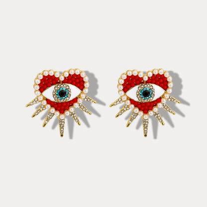 Heart Sun Diamond Evil Eye Earrings