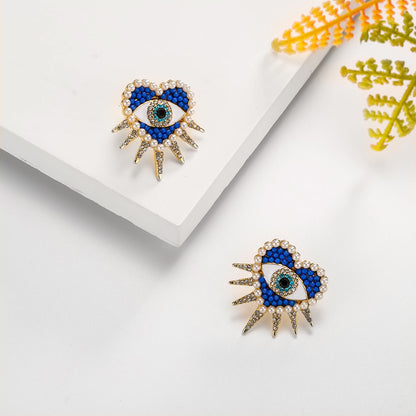 Diamond Sun Heart Evil Eye Earrings