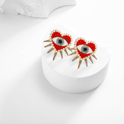 Diamond Sun Heart Evil Eye Earrings