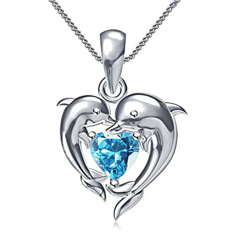 Dolphin Love Blue Heart Necklace