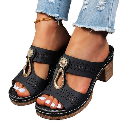 Orthopedic Sandals with Rhinestone Heel