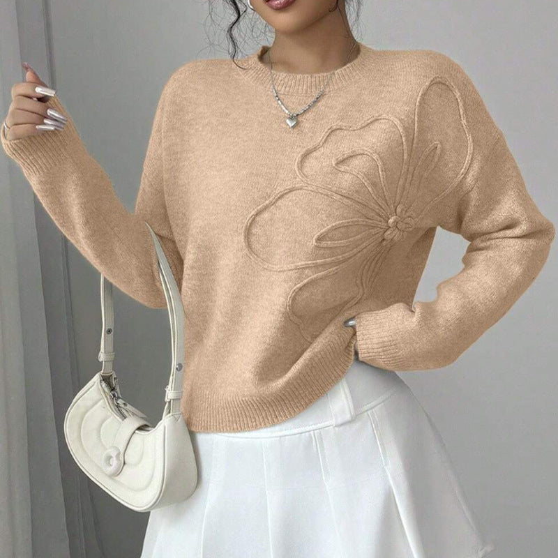 Long-Sleeve Knit Sweater with Butterfly Pattern
