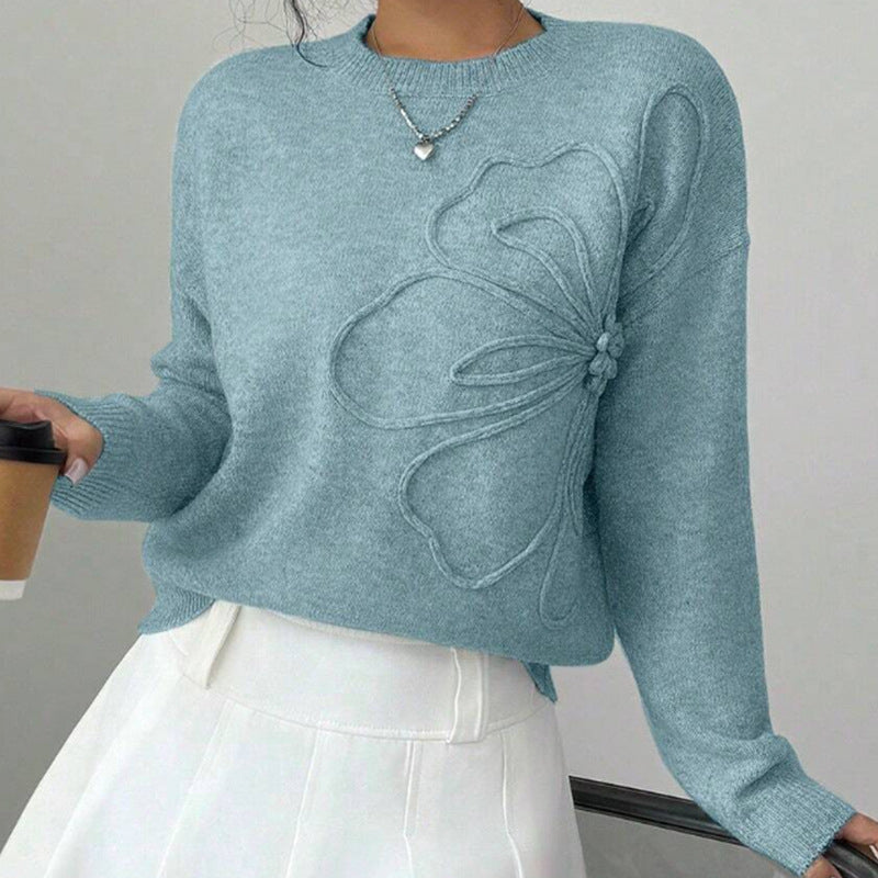 Long-Sleeve Knit Sweater with Butterfly Pattern