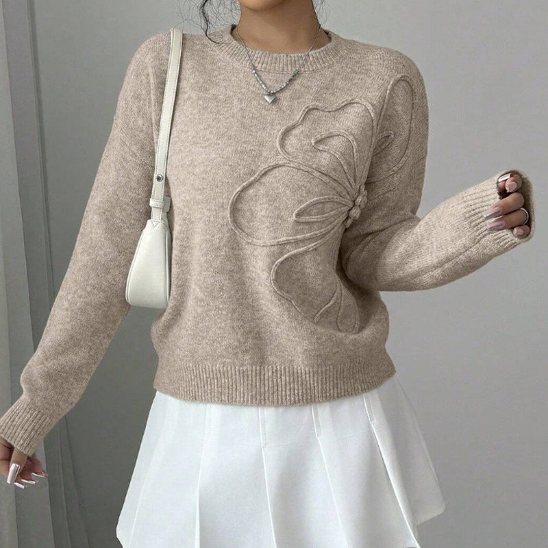 Long-Sleeve Knit Sweater with Butterfly Pattern