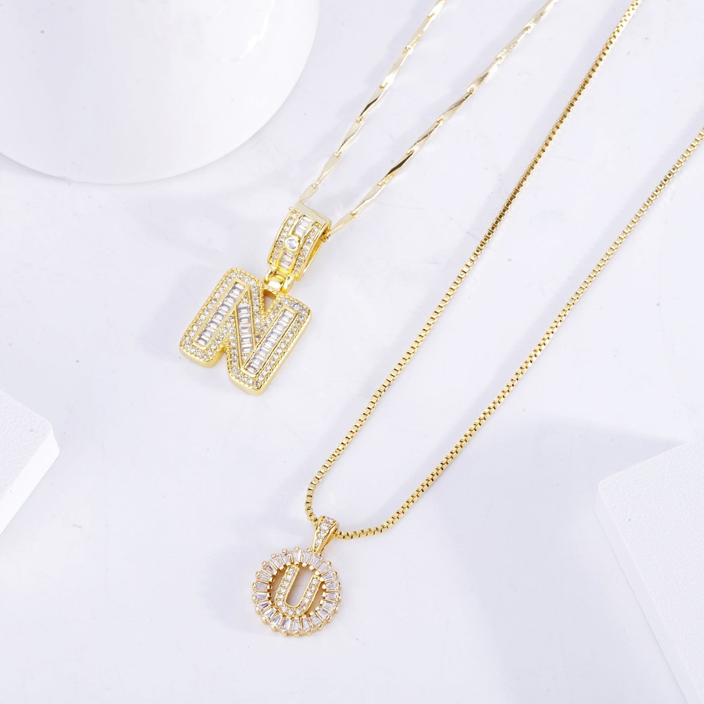 Pave Letter Initial Necklace Set