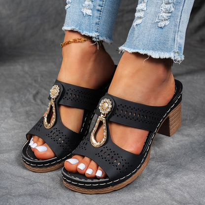 Orthopedic Sandals with Rhinestone Heel