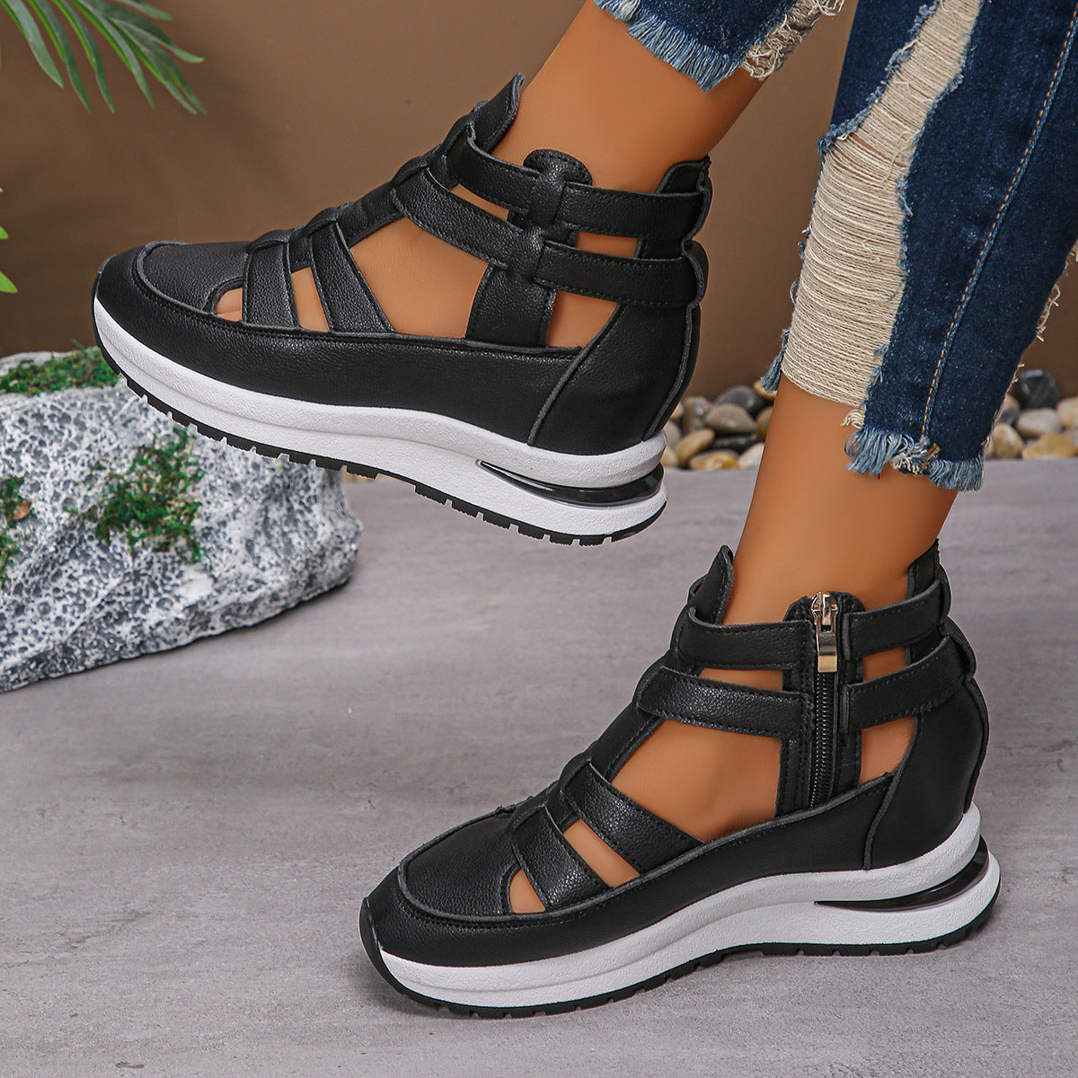 2026 Stylish Lightweight Wedge Sandals with Side Zipper