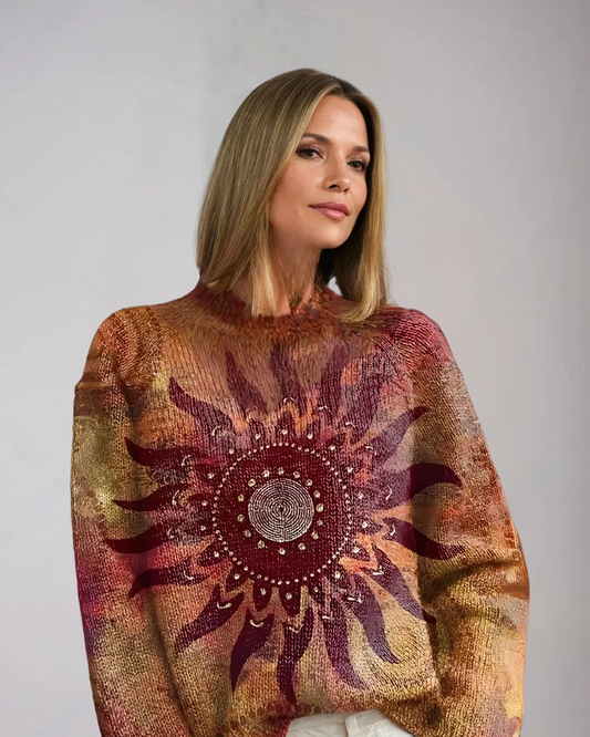 ELINE | Warm Knit Turtleneck with Geometric Tribal Sun Pattern