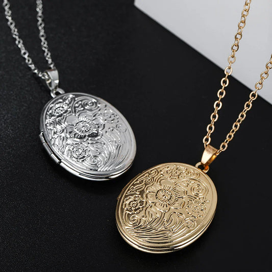 Timeless Engraved Oval Photo Locket Necklace