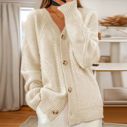 Cable Knit Button-Up Cardigan
