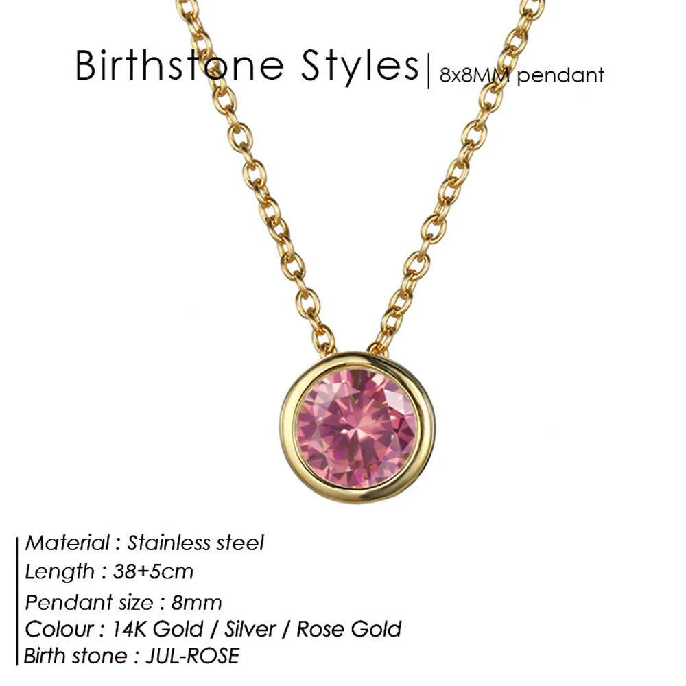 Exclusive Colorful Birthstone Stainless Steel Necklace