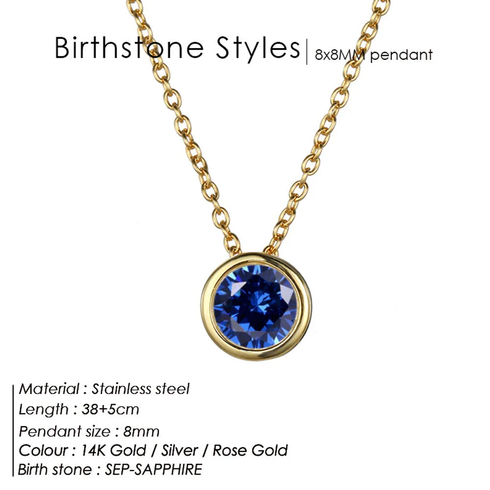 Exclusive Colorful Birthstone Stainless Steel Necklace