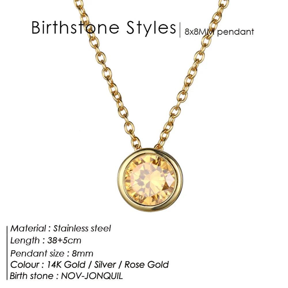 Exclusive Colorful Birthstone Stainless Steel Necklace
