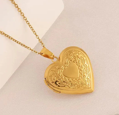 Elegant Gold Heart Embossed Photo Locket