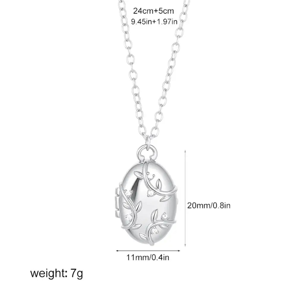 Elegant Zircon Oval Locket Photo Necklace