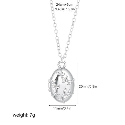 Elegant Zircon Oval Locket Photo Necklace