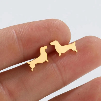 Button Earrings with Dachshund