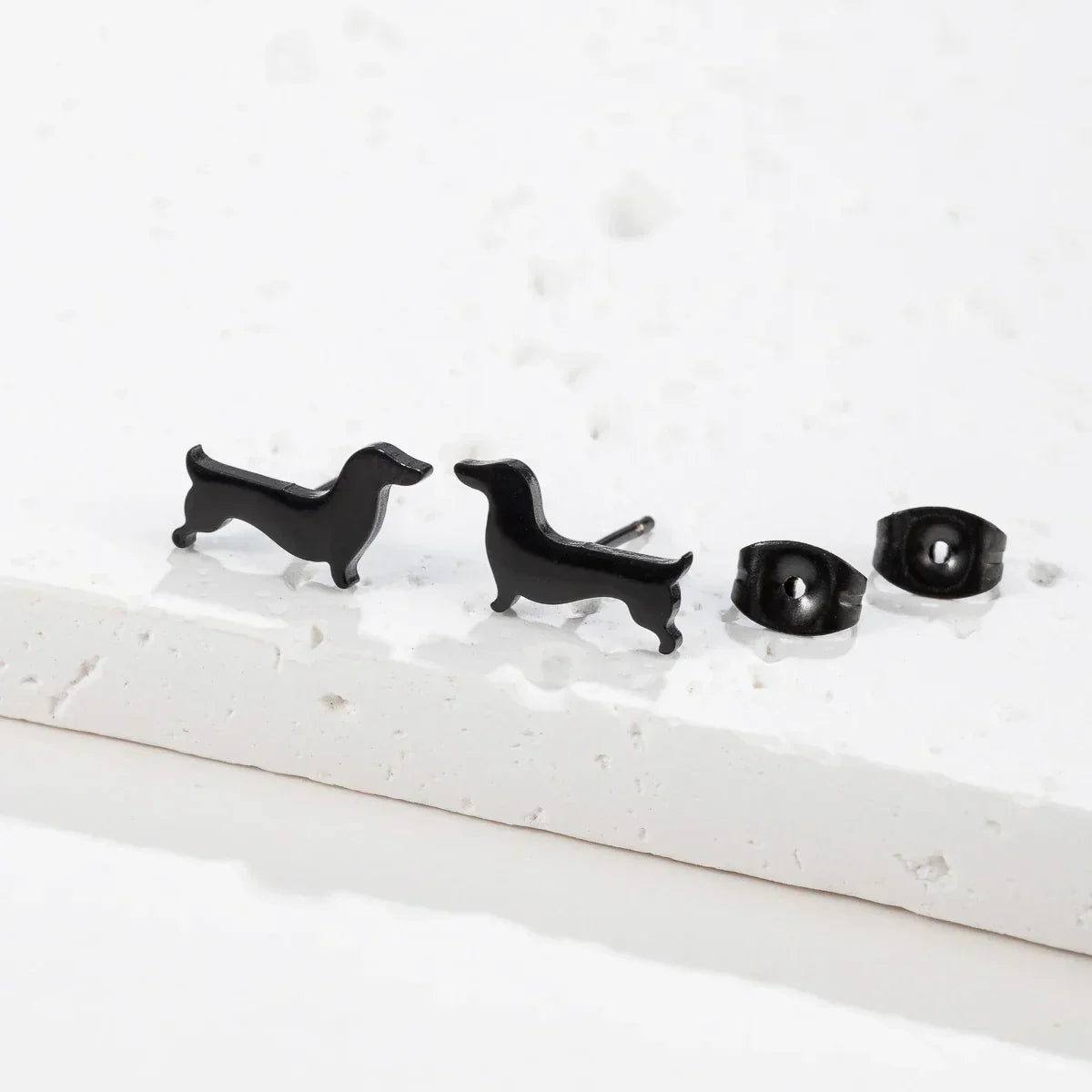 Button Earrings with Dachshund