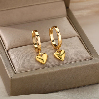 Vintage Gold Heart Drop Earrings