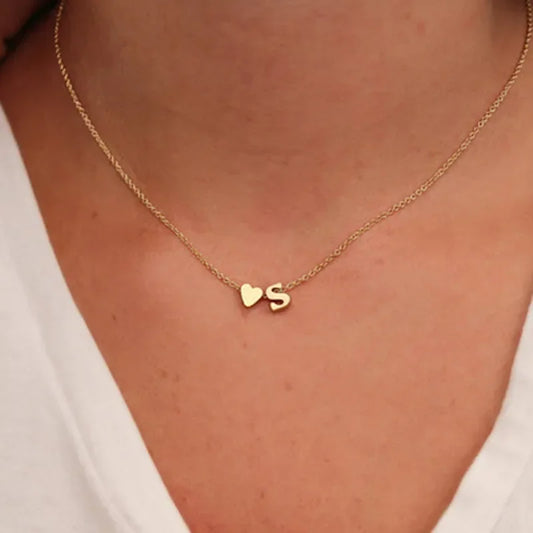 Elegant Gold Heart Initial Necklace