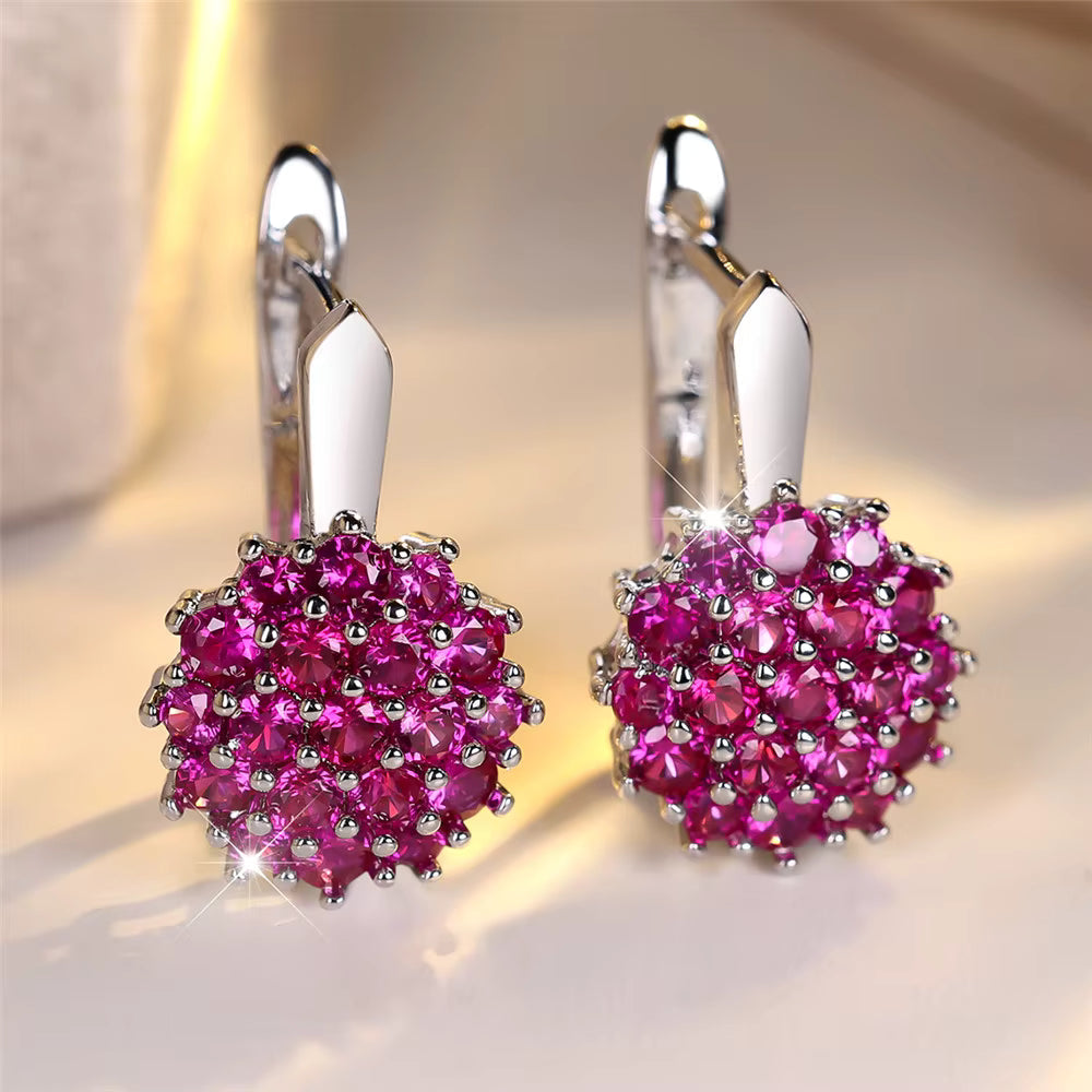 Breast Cancer Awareness | Round Pink Zircon Hoop Earrings