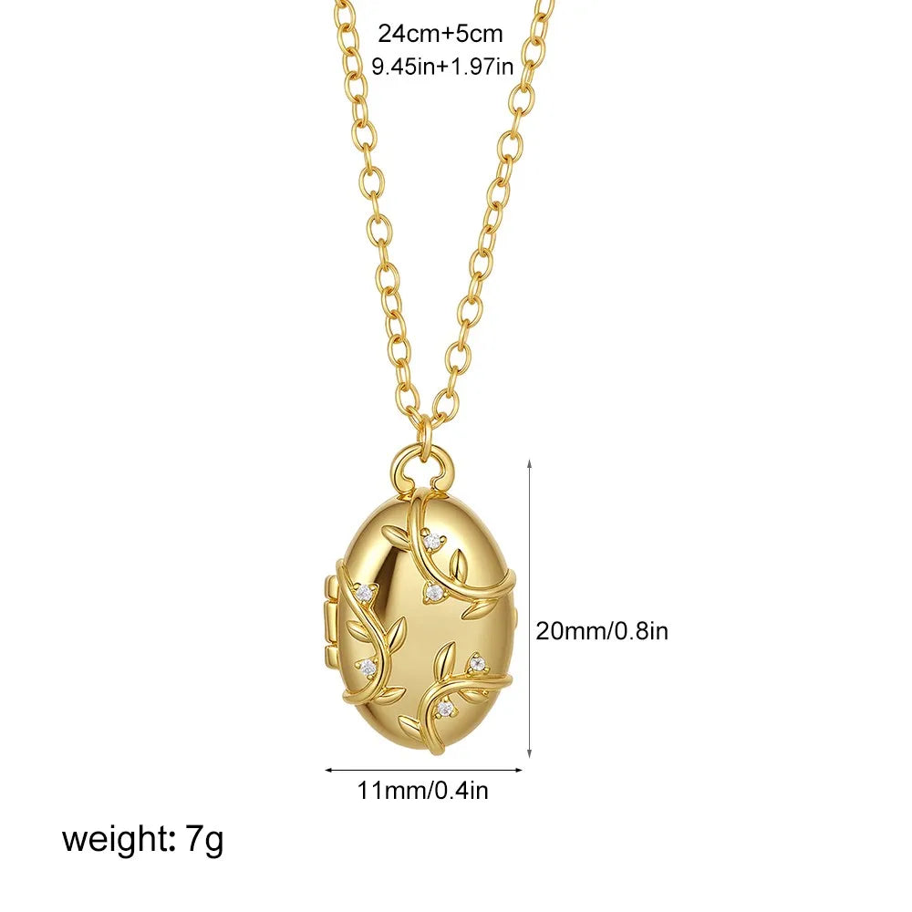 Elegant Zircon Oval Locket Photo Necklace