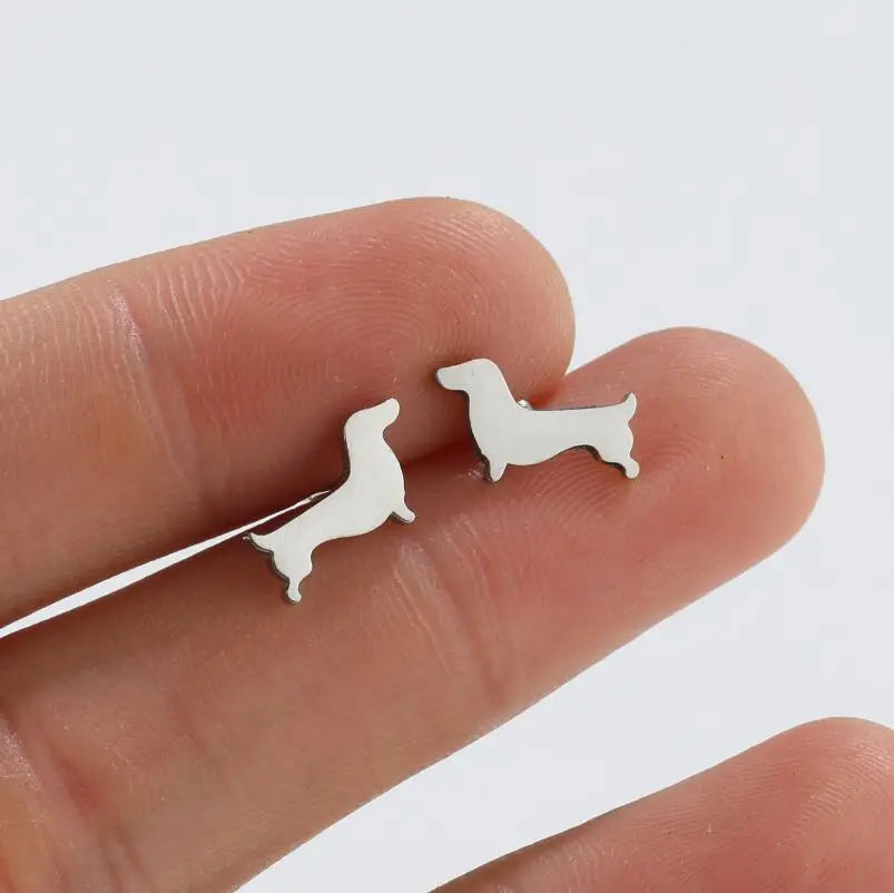 Button Earrings with Dachshund