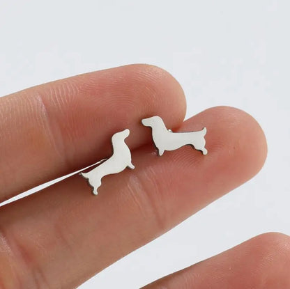 Button Earrings with Dachshund