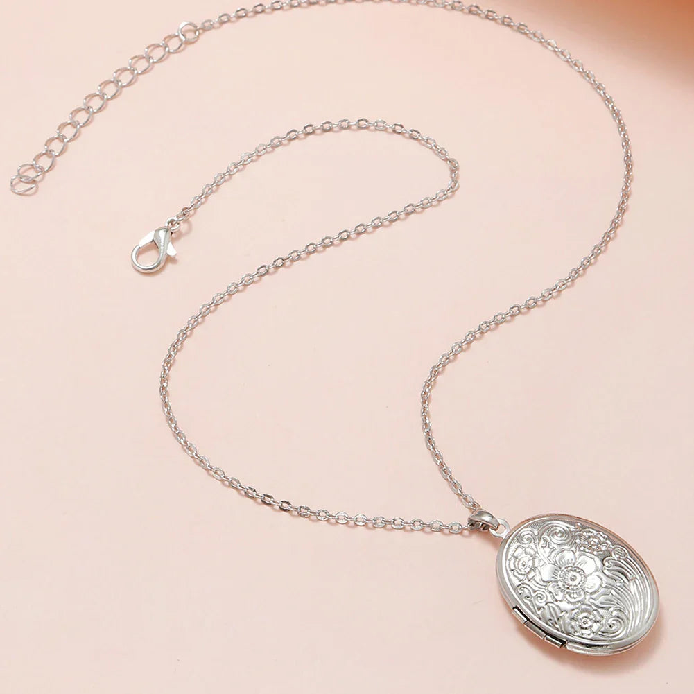 Timeless Engraved Oval Photo Locket Necklace