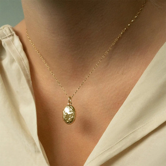 Elegant Zircon Oval Locket Photo Necklace