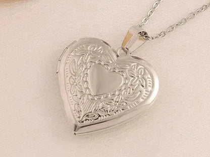 Elegant Gold Heart Embossed Photo Locket