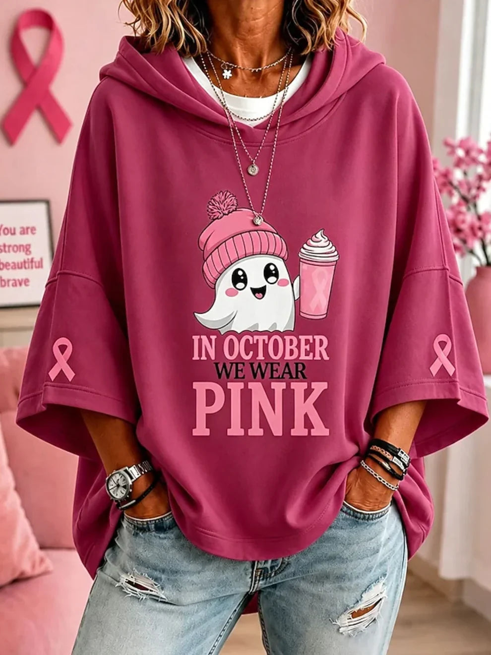 October we wear Pink Sweater