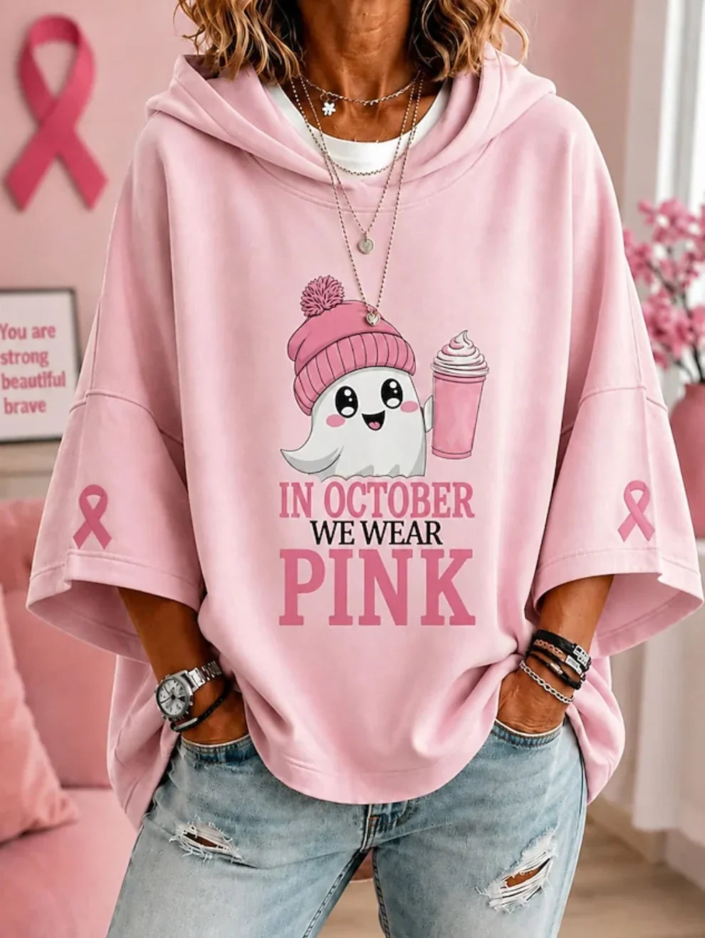 October we wear Pink Sweater