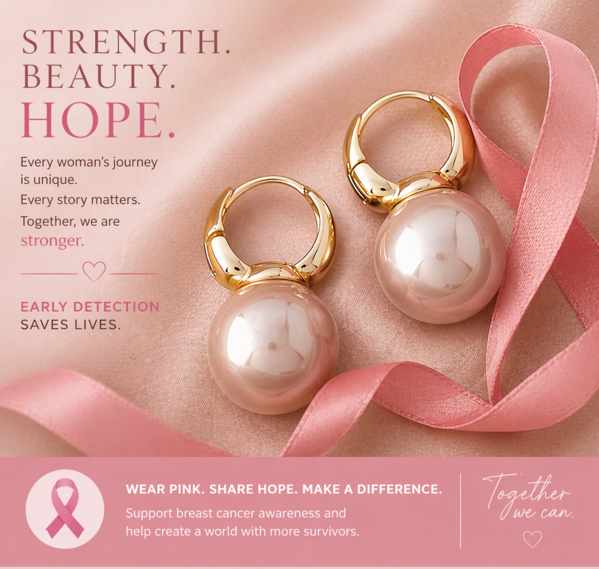 Breast Cancer Awareness | Classic Pearl Earrings  | 1+1 Free Today
