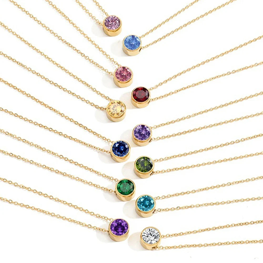 Exclusive Colorful Birthstone Stainless Steel Necklace