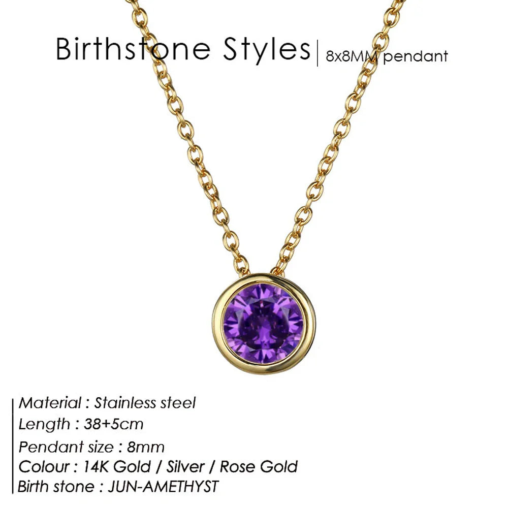 Exclusive Colorful Birthstone Stainless Steel Necklace