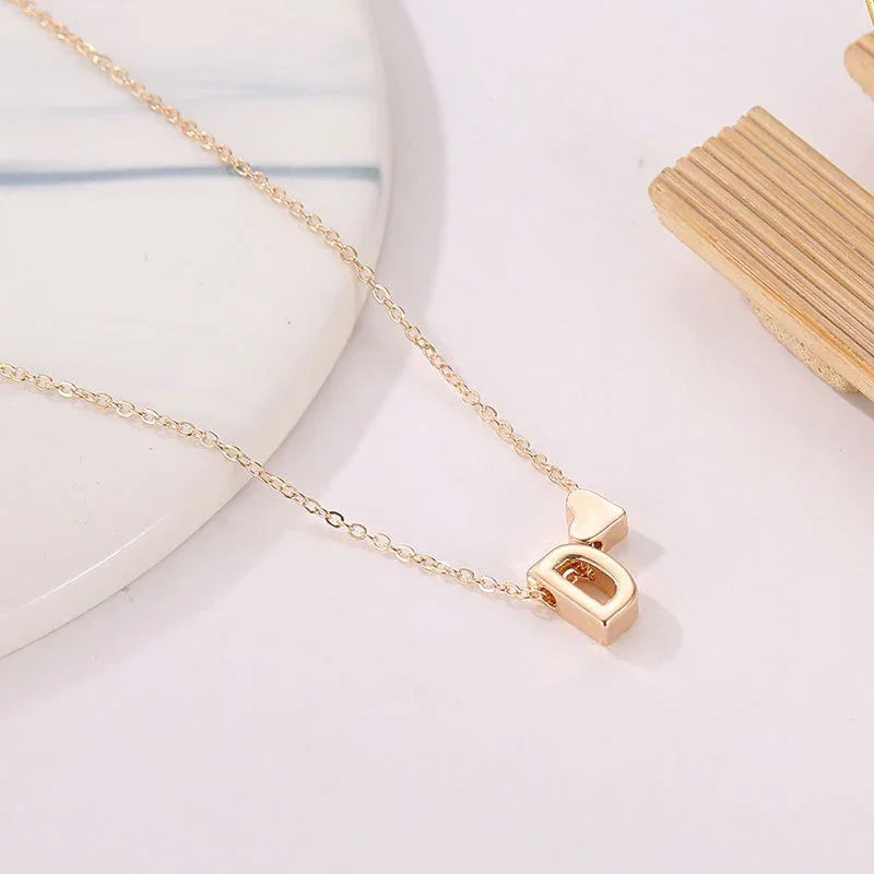 Elegant Gold Heart Initial Necklace