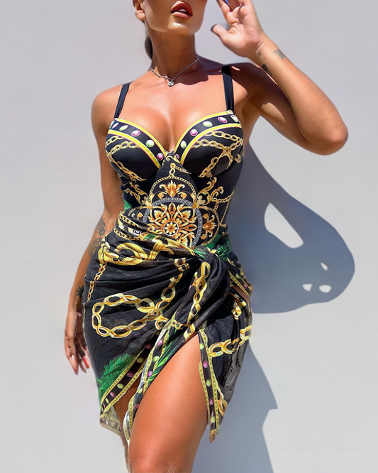 DARIUS |  One-Piece Swimsuit with Push-Up Effect and Matching Beach Skirt