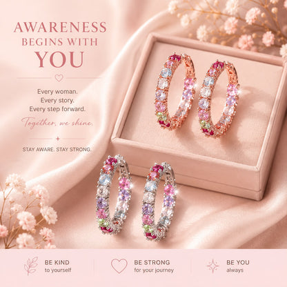 Breast Cancer Awareness | Exclusive Hope Earrings Multi-Coloured Crystals