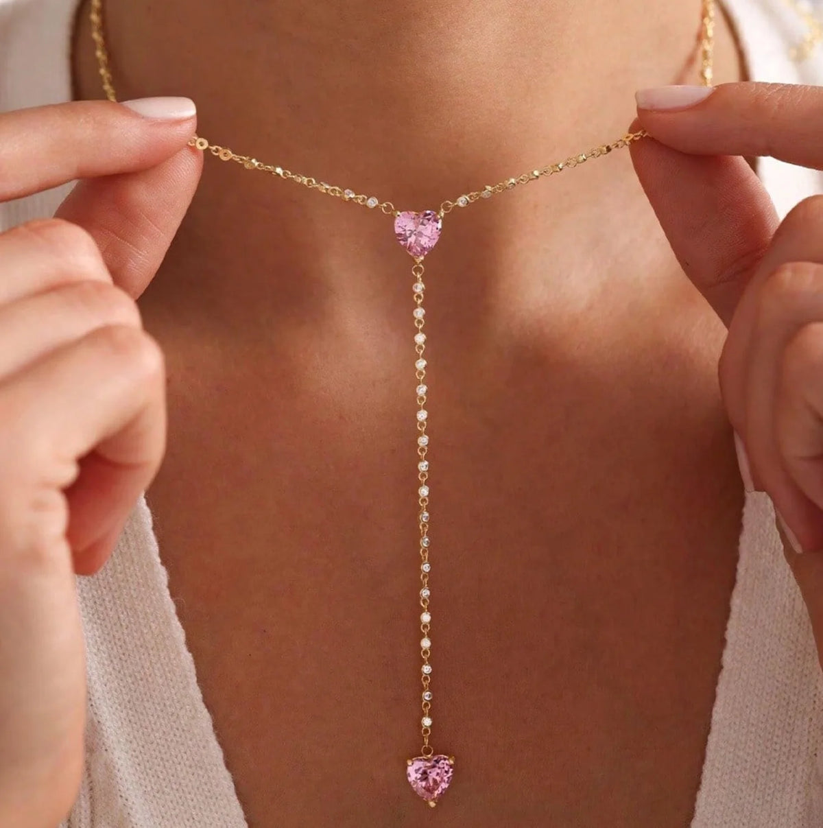 Pink Heart Drop Necklace
