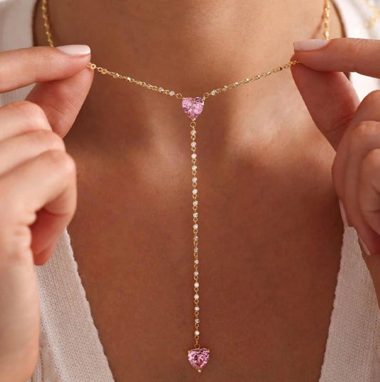 Pink Heart Drop Necklace